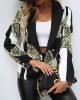 Buttoned Pockets Printed Long Sleeves Loose Notched Collar Outerwear Blazer