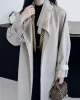 Buckle Pockets Solid Color Split-Back Tied Waist Long Sleeves Loose Lapel Trench Coats