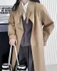 Buckle Pockets Solid Color Split-Back Tied Waist Long Sleeves Loose Lapel Trench Coats