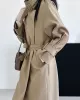 Buckle Pockets Solid Color Split-Back Tied Waist Long Sleeves Loose Lapel Trench Coats