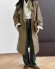 Buckle Pockets Solid Color Split-Back Tied Waist Long Sleeves Loose Lapel Trench Coats