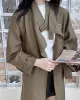 Buckle Pockets Solid Color Split-Back Tied Waist Long Sleeves Loose Lapel Trench Coats