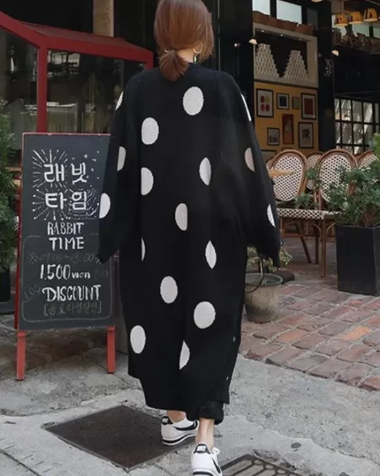 Loose Polka-dot Printed Long Cover-up