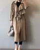 Khaki&Black Vintage Notched Collar Thin Trench Coat