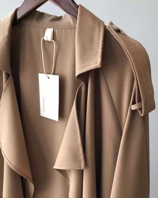 Khaki&Black Vintage Notched Collar Thin Trench Coat