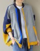 Casual Loose Contrast Color Split-Joint Stand Collar Long Sleeves Outwear