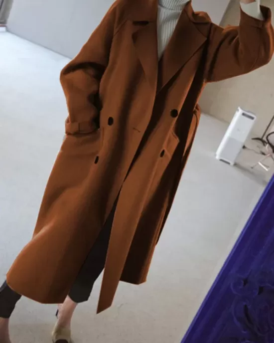 Urban Loose Solid Color Belted Woolen Coat