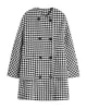 Loose Houndstooth Buttoned Round-Neck Long Sleeves Woolen Coat