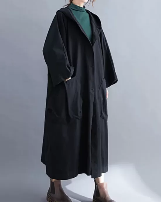 Loose Hooded Trench Long Coat