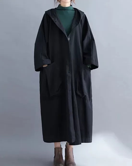 Loose Hooded Trench Long Coat