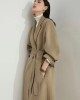 Office Belted Solid Color Notched Collar Wool Overcoat