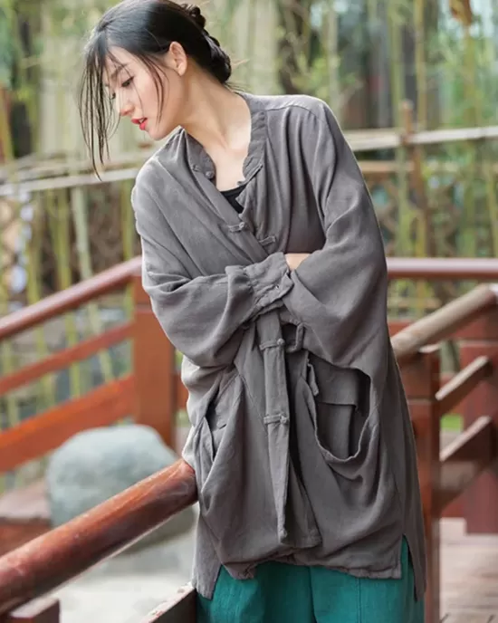 Vintage Batwing Sleeves Split-Joint Solid Color Outerwear