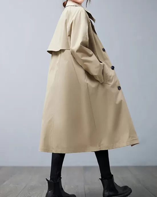 Loose Buttoned Notched Collar Trench Coat