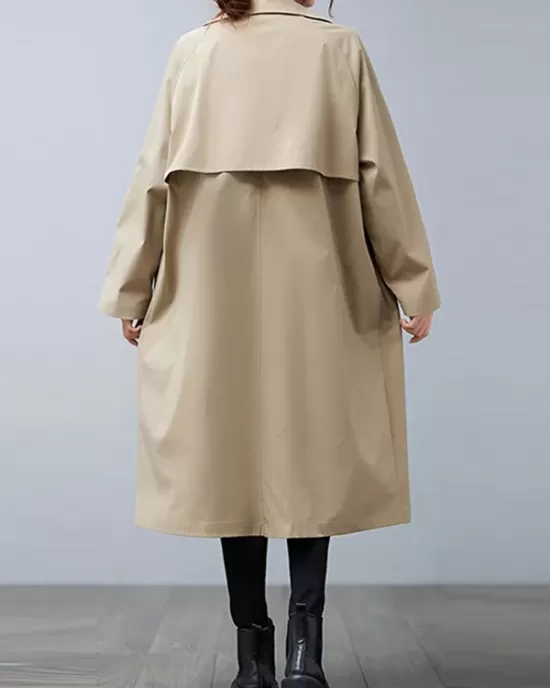 Loose Buttoned Notched Collar Trench Coat