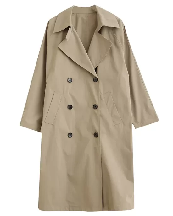 Loose Buttoned Notched Collar Trench Coat