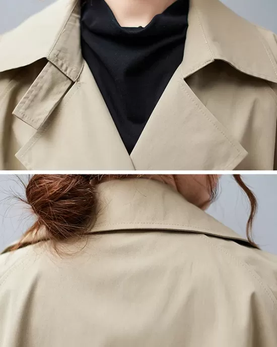 Loose Buttoned Notched Collar Trench Coat