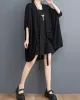 Drawstring Solid Color Half Sleeves Irregular Clipping V-Neck Outerwear