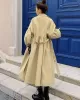 Casual Lose Tied Buttoned High-Waist Notched Collar Long Bishop Sleeves Trench Coat