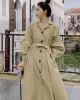 Casual Lose Tied Buttoned High-Waist Notched Collar Long Bishop Sleeves Trench Coat