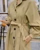 Casual Lose Tied Buttoned High-Waist Notched Collar Long Bishop Sleeves Trench Coat