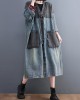 Artistic Retro Denim Long Sleeves Loose Tied Split-Joint Trench Outerwear