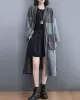 Artistic Retro Denim Long Sleeves Loose Tied Split-Joint Trench Outerwear