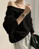 Casual Loose Long Sleeves Solid Color Off-The-Shoulder Sweater Tops