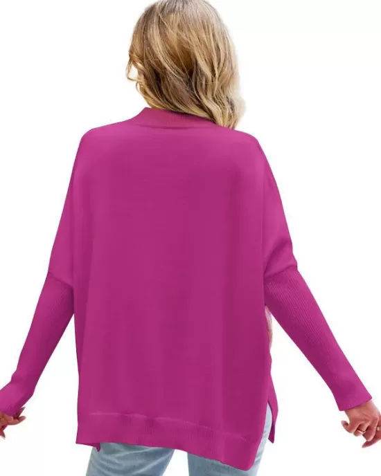 Contrast Color Batwing Sleeves Long Sleeves Round-Neck Sweater Tops Pullovers Knitwear