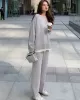 Casual Loose Solid Color Round-Neck Sweater Tops & Wide Leg Pants Suits