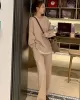 Casual Loose Solid Color Round-Neck Sweater Tops & Wide Leg Pants Suits