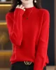 Office Long Sleeves Solid Color High-Neck Sweater Tops Pullovers