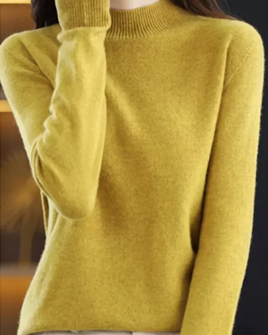 Office Long Sleeves Solid Color High-Neck Sweater Tops Pullovers