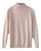 Office Long Sleeves Solid Color High-Neck Sweater Tops Pullovers