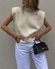 Casual Cap Sleeve Solid Color High-Neck Sweater Tops Pullovers