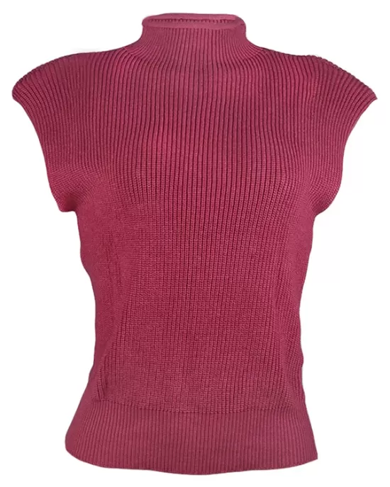 Casual Cap Sleeve Solid Color High-Neck Sweater Tops Pullovers