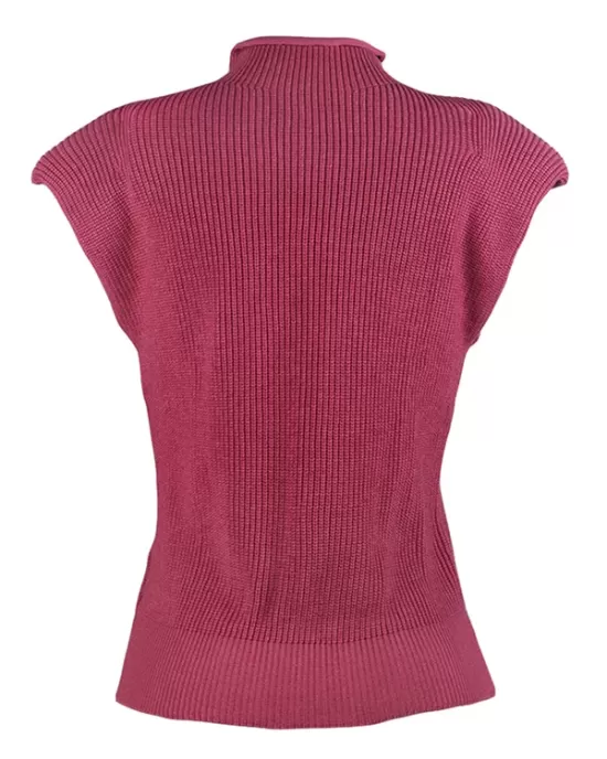 Casual Cap Sleeve Solid Color High-Neck Sweater Tops Pullovers