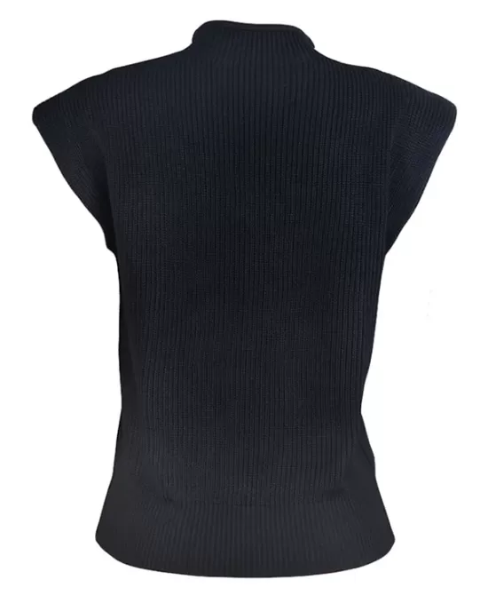 Casual Cap Sleeve Solid Color High-Neck Sweater Tops Pullovers