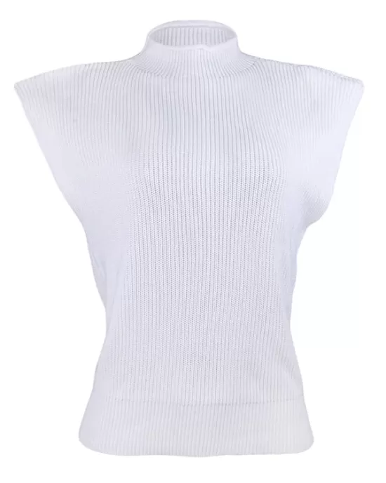 Casual Cap Sleeve Solid Color High-Neck Sweater Tops Pullovers