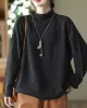 Vintage Long Sleeves Loose Solid Color High-Neck Sweater Tops