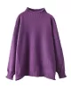 Vintage Long Sleeves Loose Solid Color High-Neck Sweater Tops