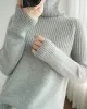 Casual Long Sleeves Loose Solid Color High-Neck Sweater Tops