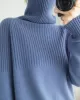 Casual Long Sleeves Loose Solid Color High-Neck Sweater Tops