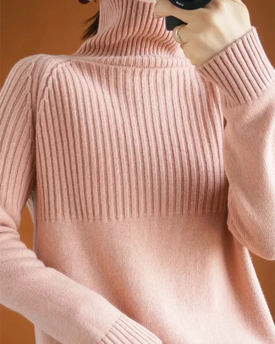 Casual Long Sleeves Loose Solid Color High-Neck Sweater Tops