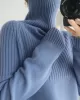 Casual Long Sleeves Loose Solid Color High-Neck Sweater Tops