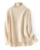 Casual Long Sleeves Loose Solid Color High-Neck Sweater Tops