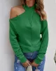 Casual Long Sleeves Solid Color Halter-Neck Sweater Tops