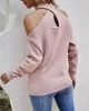 Casual Long Sleeves Solid Color Halter-Neck Sweater Tops