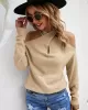 Casual Long Sleeves Solid Color Halter-Neck Sweater Tops