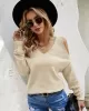 Casual Long Sleeves Solid Color Halter-Neck Sweater Tops