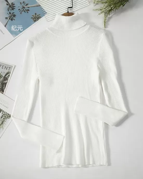 Simple Skinny Solid Color High-Neck Sweater Tops